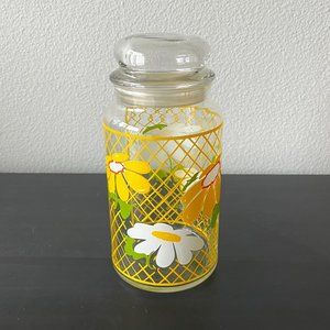 Vintage 1970s Anchor Hocking Hildi Glass Canister Jar // Daisy Trellis Pattern